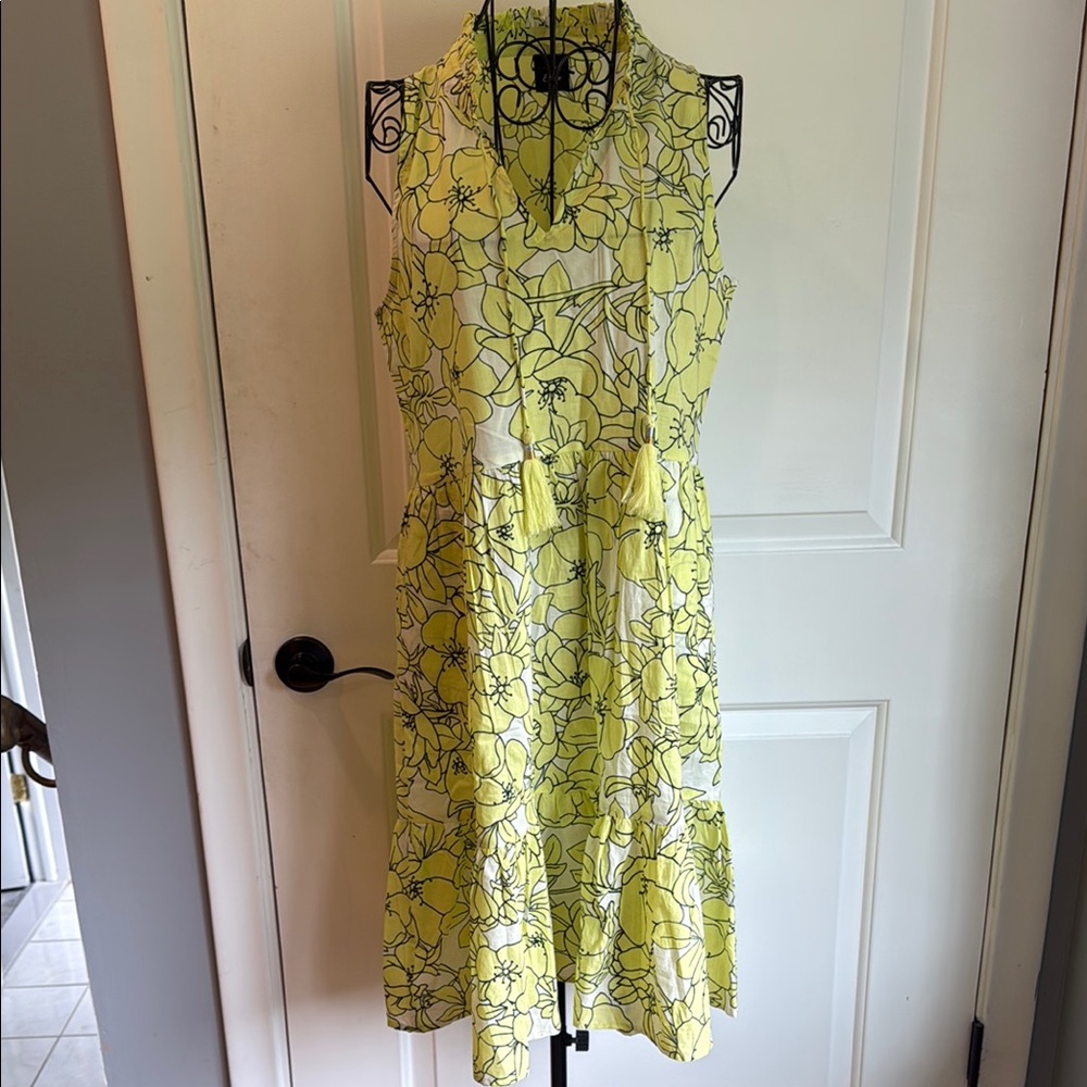 ECHO sleeveless ruffled neck, tassel, tie, yellow floral sundress